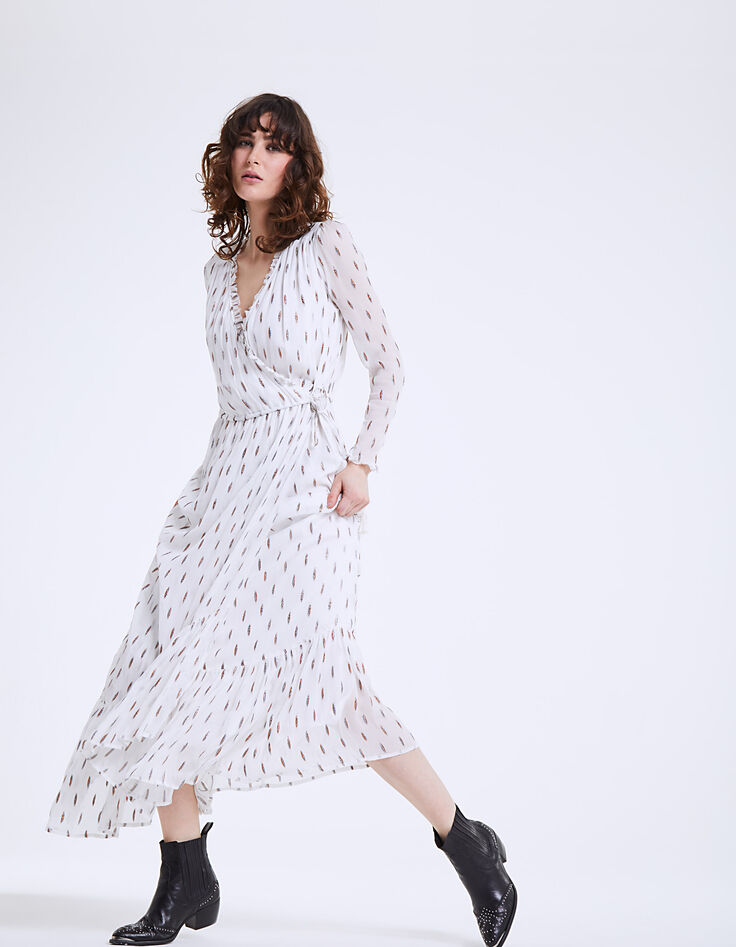 Metallic thread ruffled fitted long dress-1