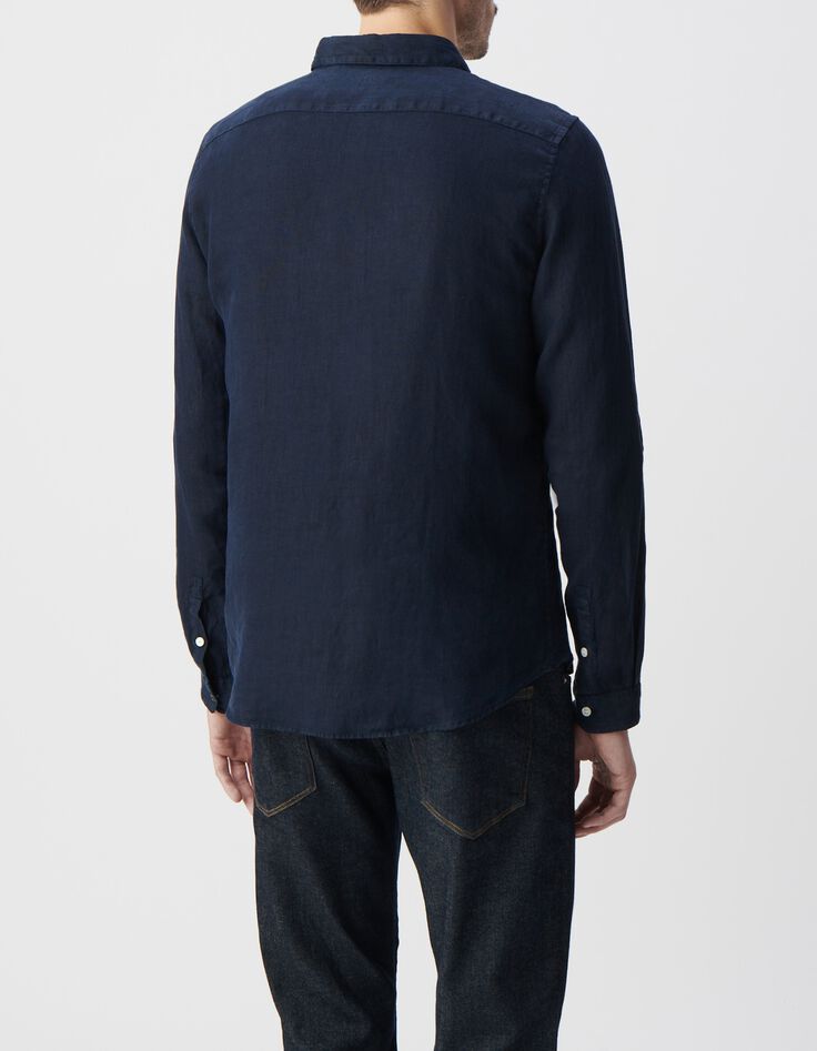 Camisa SLIM azul marino 100 % lino hombre-5