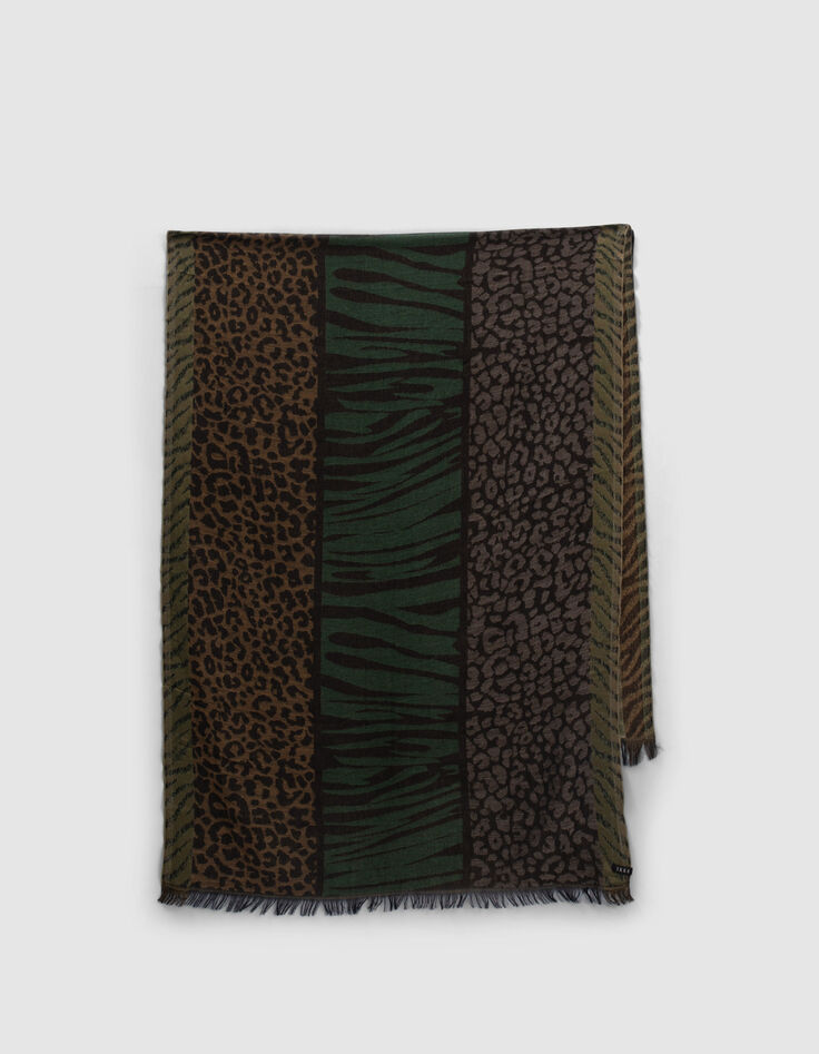 Khaki Damenschal mit Animal-Motiv-2