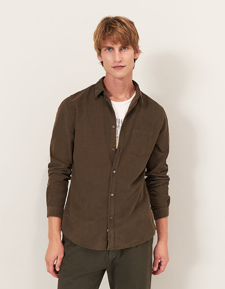 Chemise SLIM dark kaki velours milleraies Homme-2