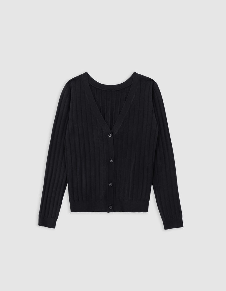 Women's black knitted button cardigan-7