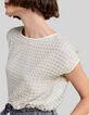 Tee-shirt macram&eacute; col rond ecru femme-4