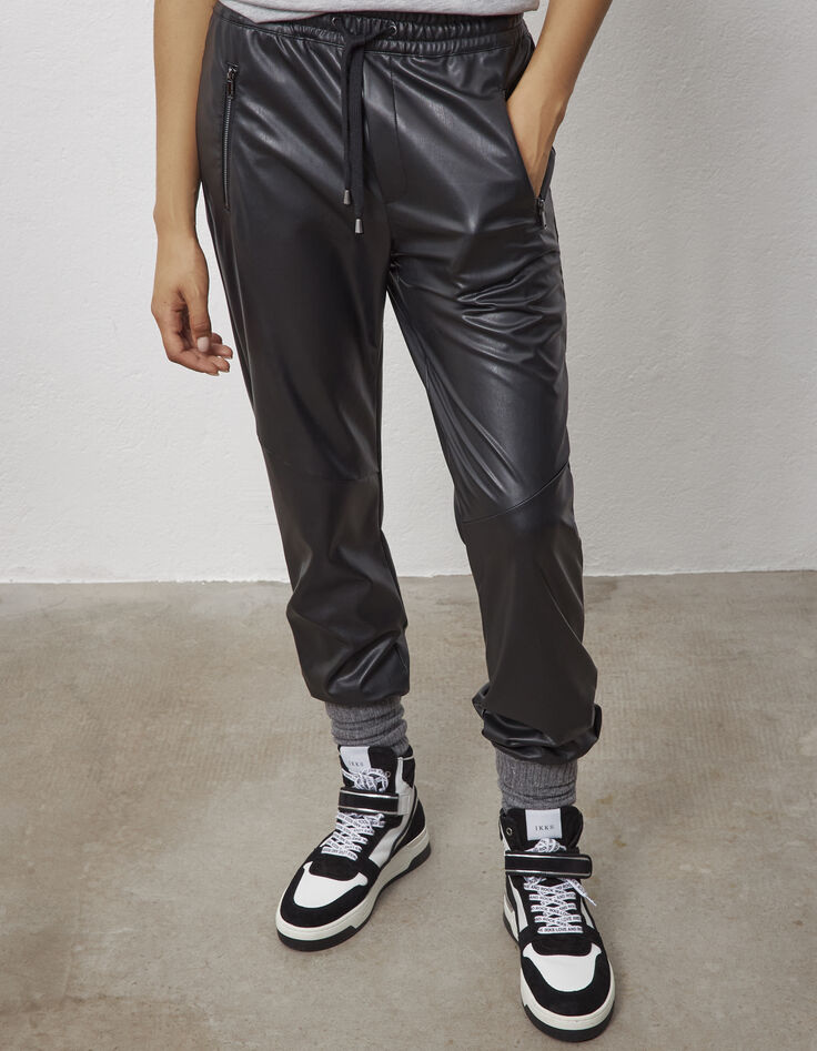 Broek in kunstleer joggingcoupe elastisch onderaan dames-2