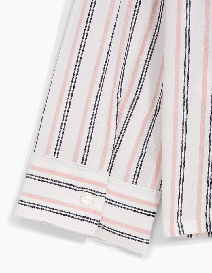 Chemise blanche à rayures marine et rose fille-6