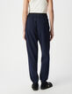 Pantal&oacute;n jogging azul marino de mujer con doble cintur&oacute;n-3