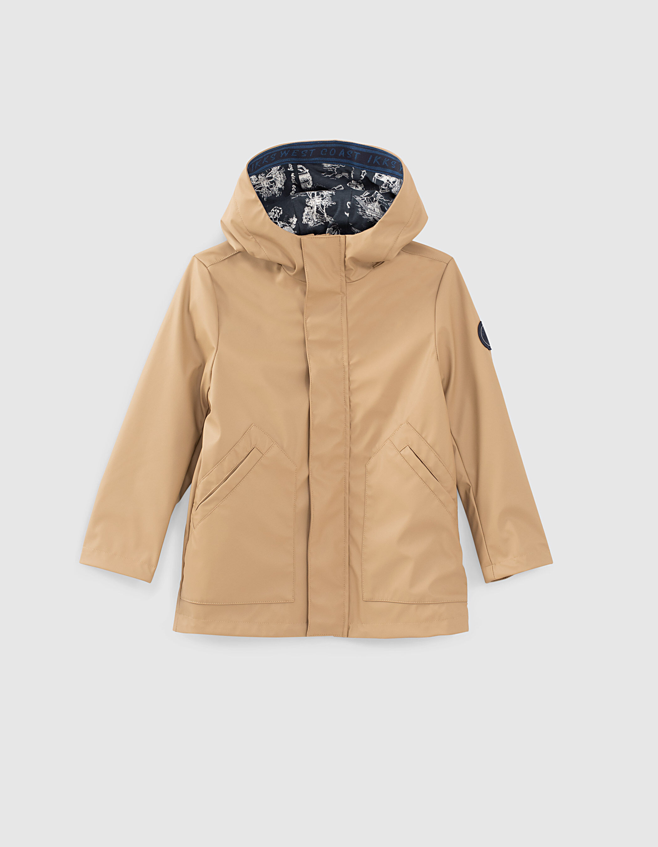 Boys sand recycled wax look hooded trench coat IKKS