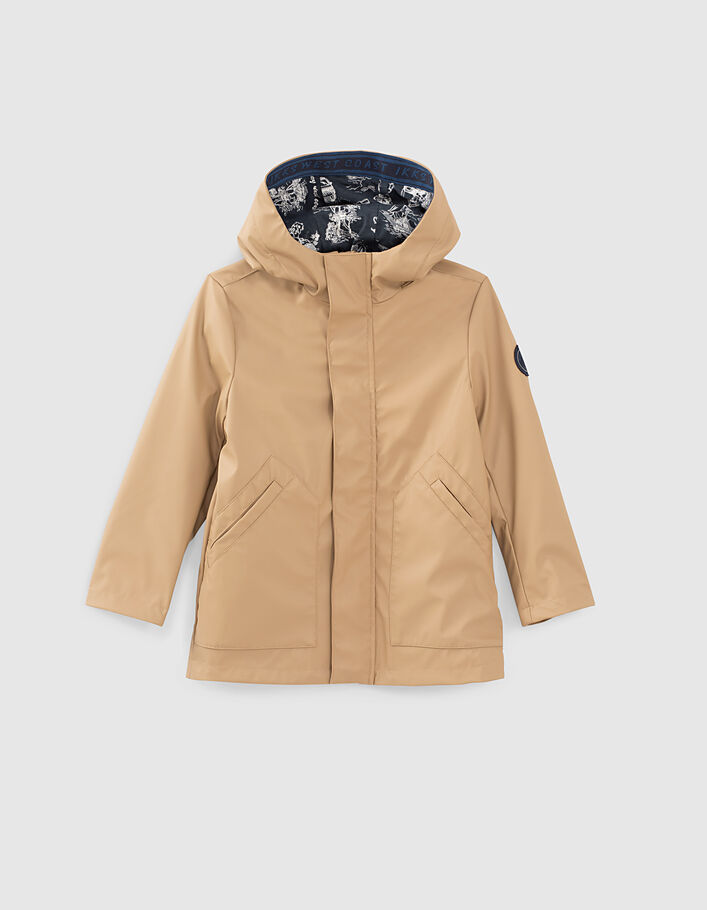 Boys’ sand recycled wax-look hooded trench coat - IKKS