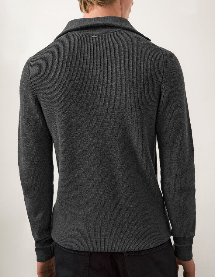 Men’s charcoal knit zip-collar cardigan - IKKS