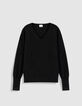 Pull encolure V noir 100% laine Femme-5
