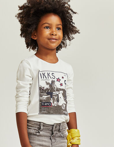 Tee-shirt blanc à visuel chats sur Vespa fille - IKKS