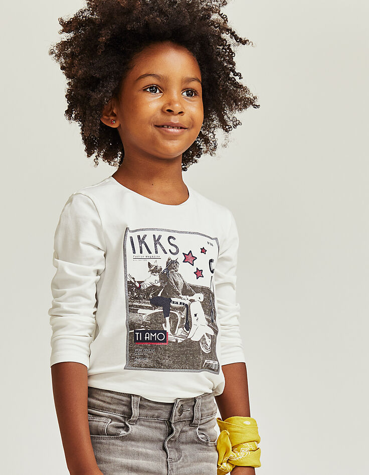 Tee-shirt blanc à visuel chats sur Vespa fille-1