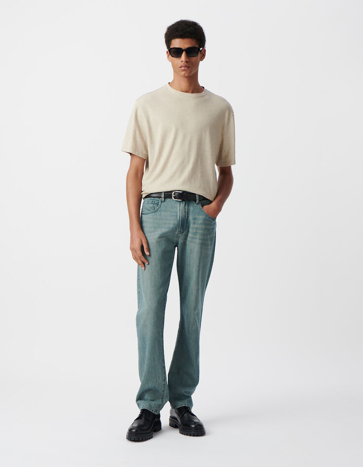 Men’s beige marl cotton and linen T-shirt-2