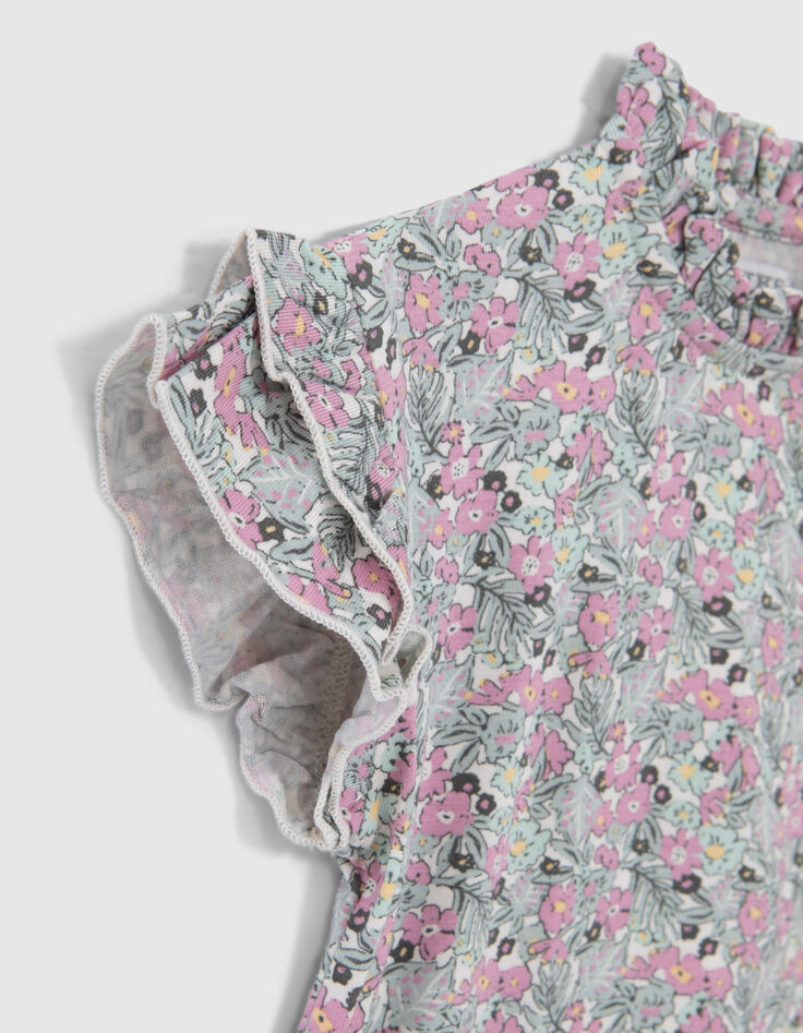 T-shirt kaki imprimé petites fleurs bébé fille-5