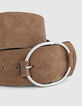 Ceinture large en cuir beige effet daim femme-2