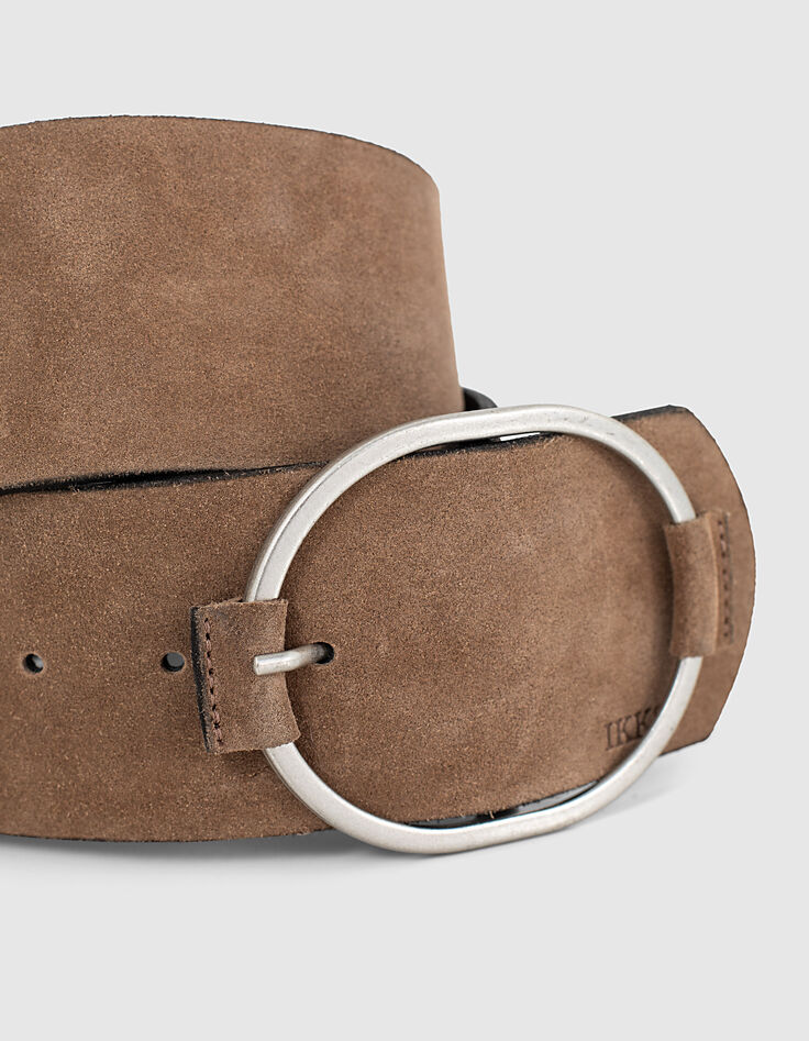 Ceinture large en cuir beige effet daim femme-2