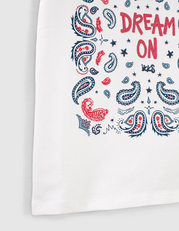 Girls’ optic white Paisley image T-shirt-5