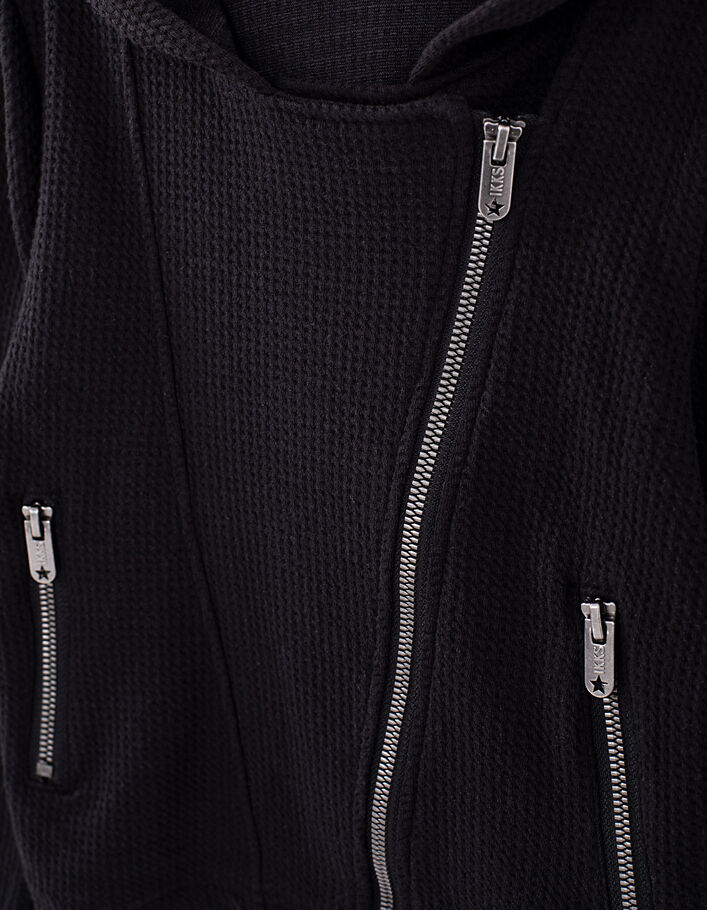 Cardigan noir maille nid d'abeille esprit motard fille -4