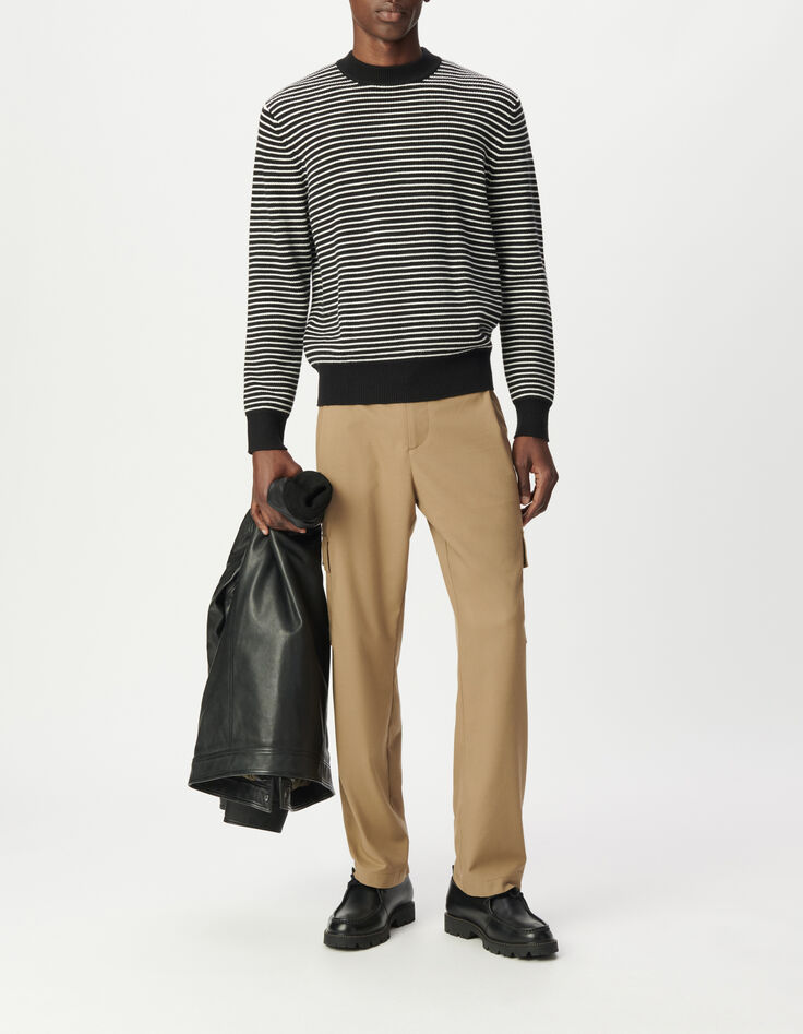 Men&rsquo;s black knit sailor sweater with white stripes-2