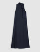 Women's navy long dress with fixed scarf-7