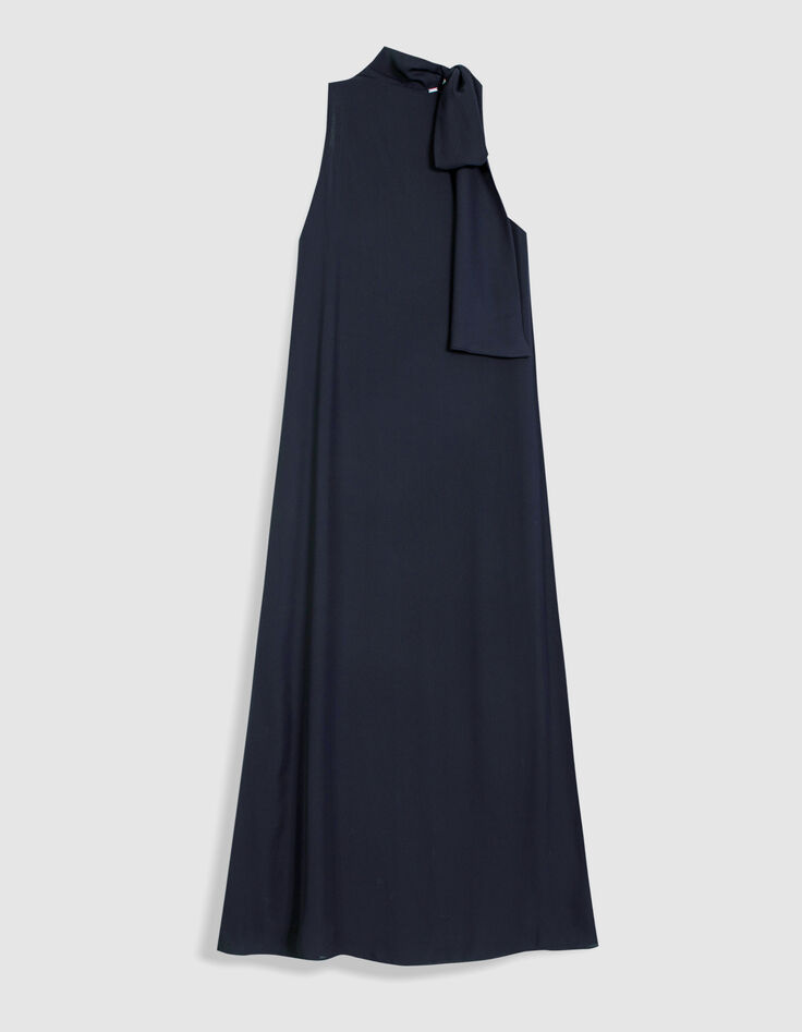 Women's navy long dress with fixed scarf-7