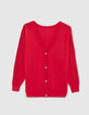Women’s red knit cardigan with guipure lace sleeves-5