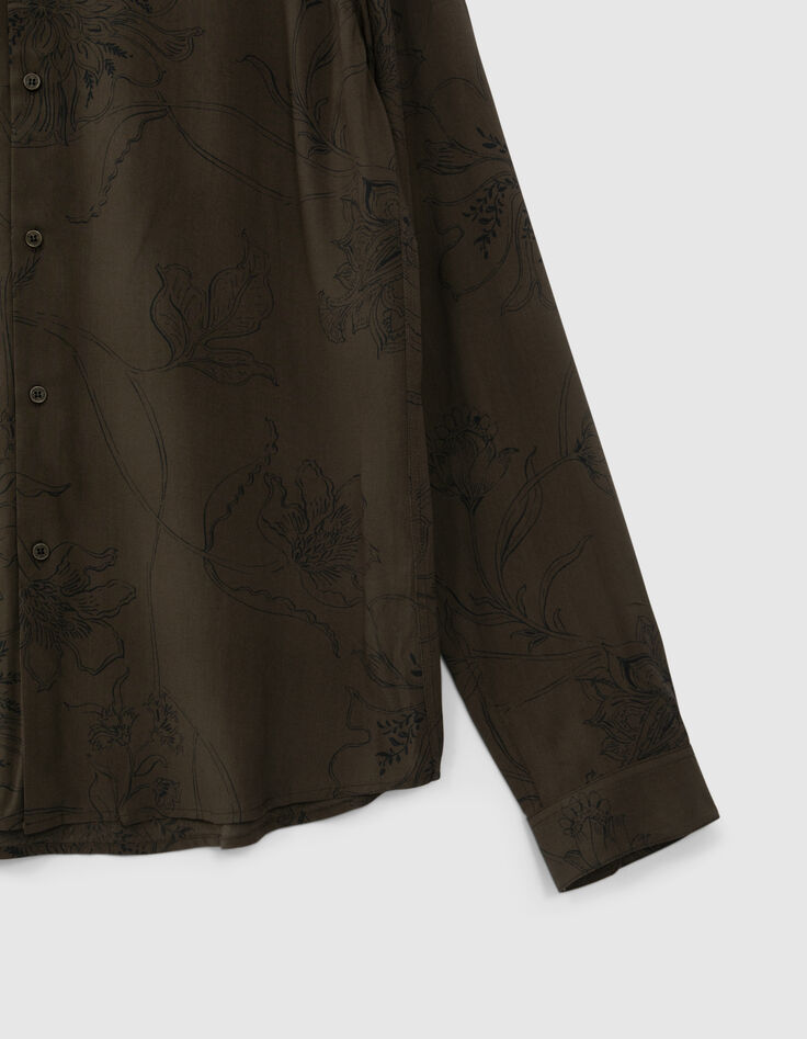 Men's khaki maxi flower print SLIM shirt-7
