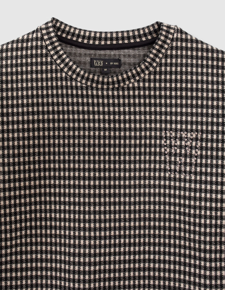 Girls' black and beige houndstooth motif sweatshirt-3