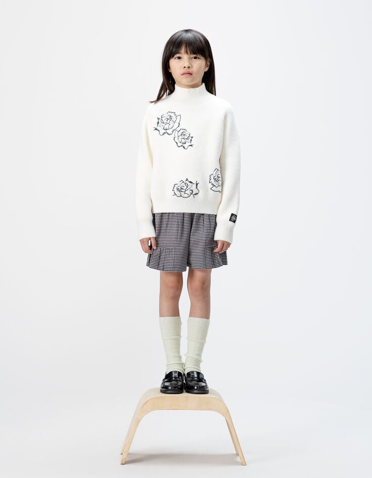 Pull col montant blanc tricot broderies sequins fille-3 Pull col montant blanc tricot broderies sequins fille-3