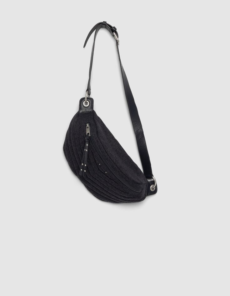 Women’s navy flannel and leather mix 1440 waist bag-2 Women’s navy flannel and leather mix 1440 waist bag-2