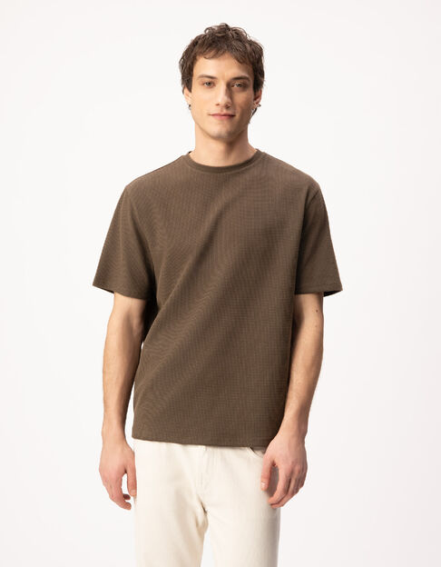 Cuello redondo Camiseta caqui visual nido de abeja espalda - IKKS