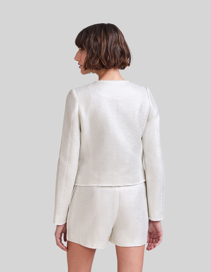 Damen-Strickjacke Bio-Baumwolle Tweed-Optik Silber - IKKS