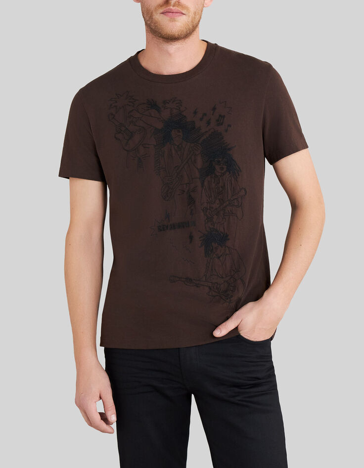 Schokoladebraunes Herren-T-Shirt mit Reggae-Men-Stickerei-1