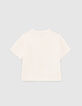 T-shirt &eacute;cru coton bio visuel fleur et damier fille-2