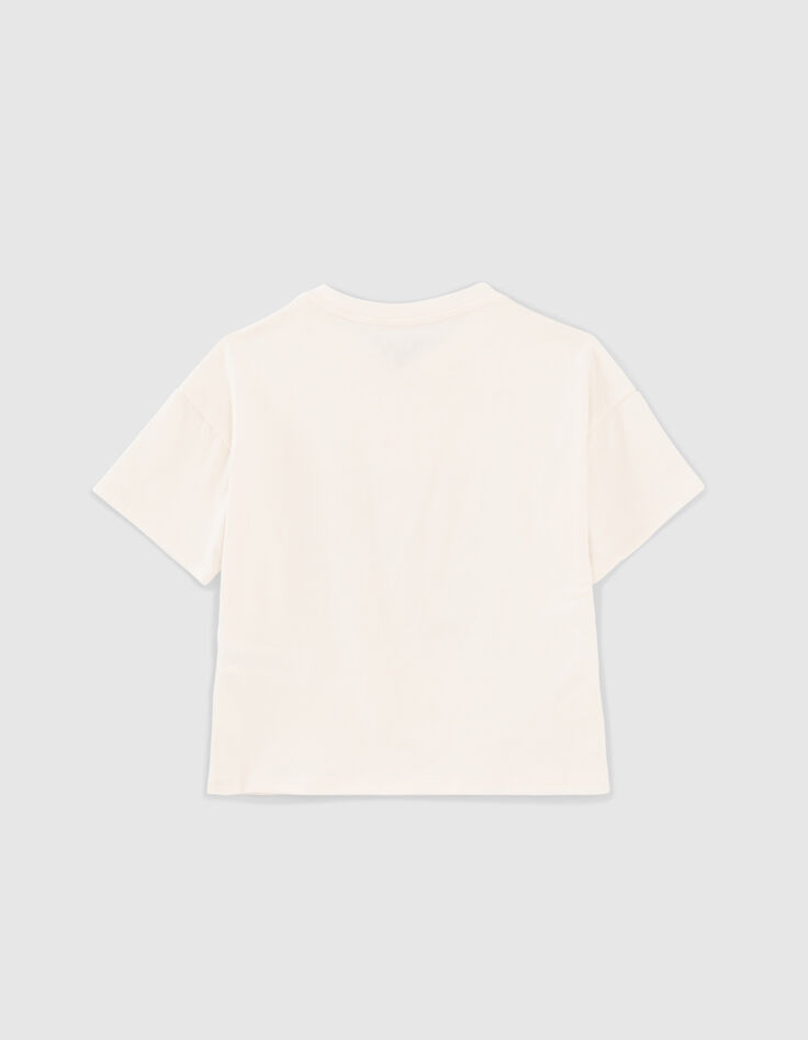 T-shirt &eacute;cru coton bio visuel fleur et damier fille-2