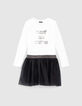 Wei&szlig;es M&auml;dchenkleid aus Mischgewebe mit schwarzem Tutu-1