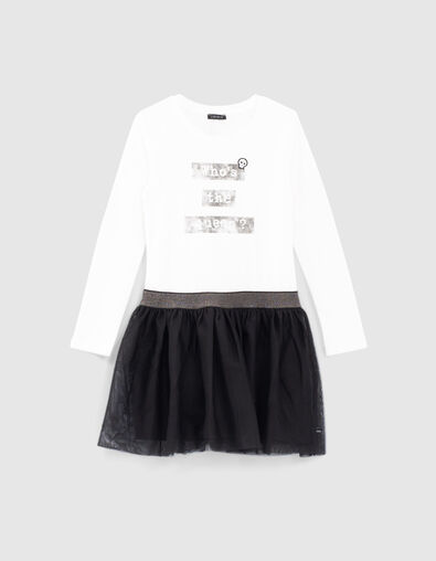 Wei&szlig;es M&auml;dchenkleid aus Mischgewebe mit schwarzem Tutu - IKKS