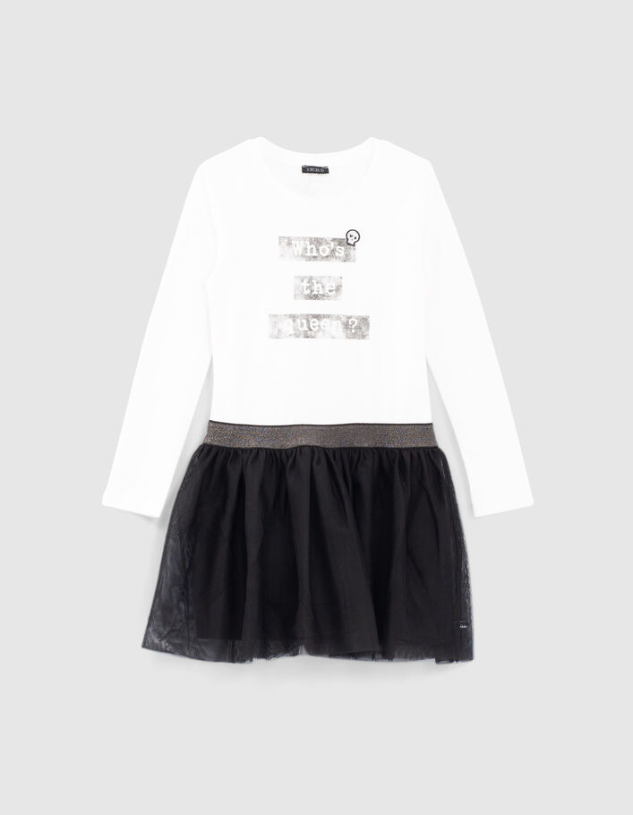 Girls’ off-white mixed-fabric dress with black tutu - IKKS