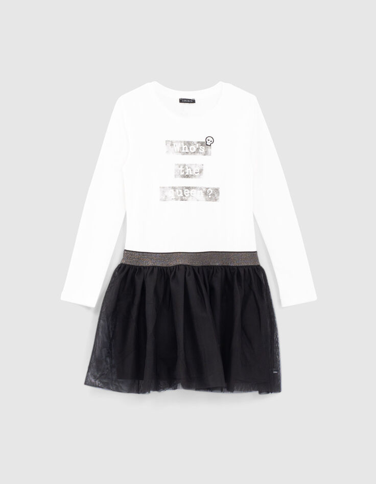 Wei&szlig;es M&auml;dchenkleid aus Mischgewebe mit schwarzem Tutu-1