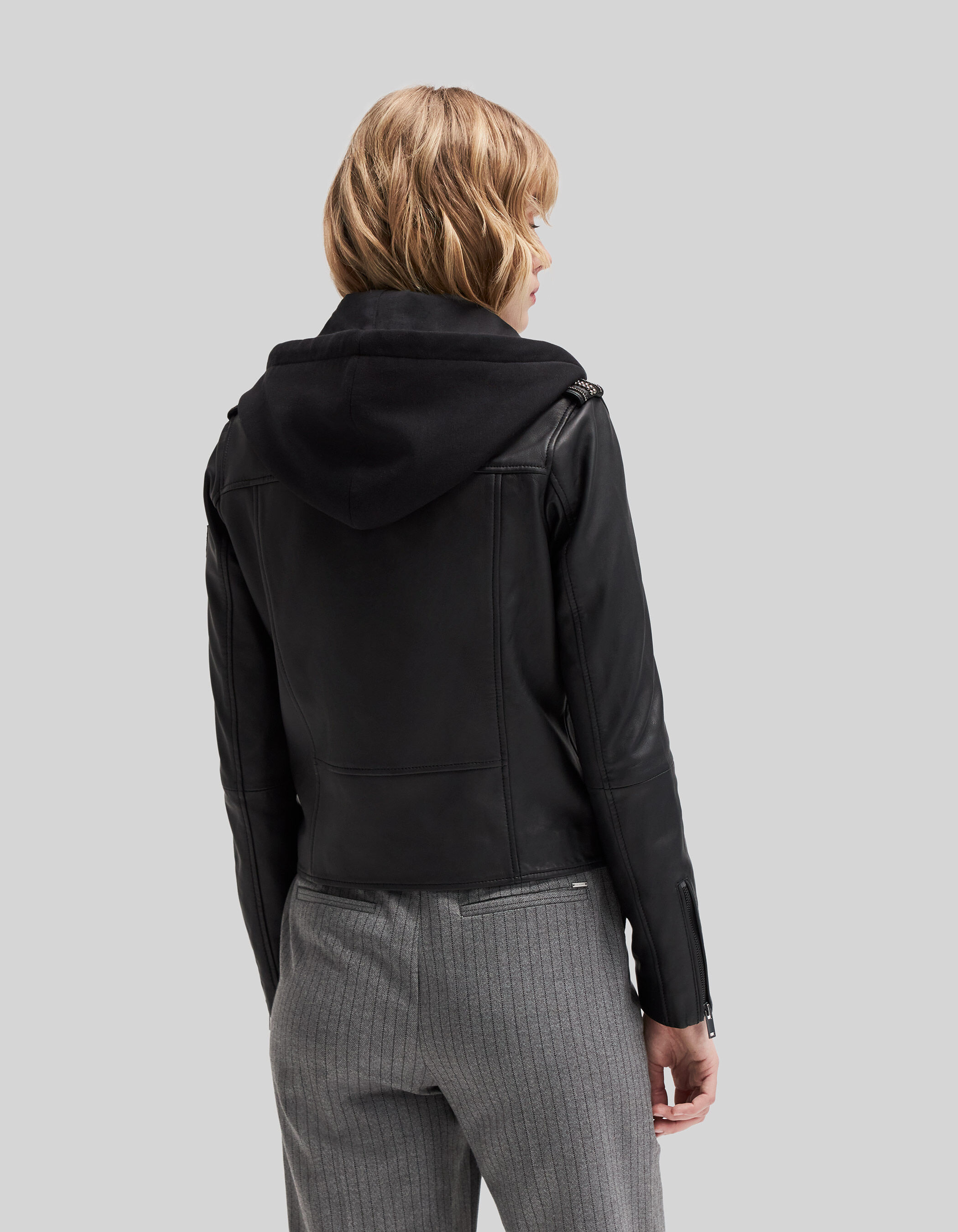 Women s black lambskin jacket with removable hood