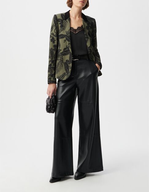 Chaqueta de traje de selva maxi LENZING&trade; ECOVERO&trade; de color caqui para mujer. - IKKS