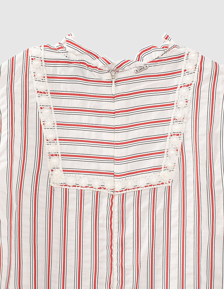 Blouse écrue mini me à rayures rouges et noires fille -5