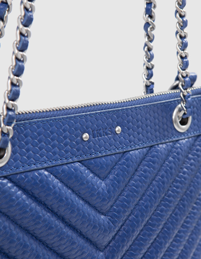 Women's cobalt embossed leather 1440 Reporter clutch bag - IKKS
