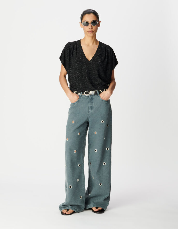 Schwarzes T-Shirt f&uuml;r Damen in lockerer Passform-2