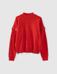 Pull tangerine tricot décor pressions manches Femme-6