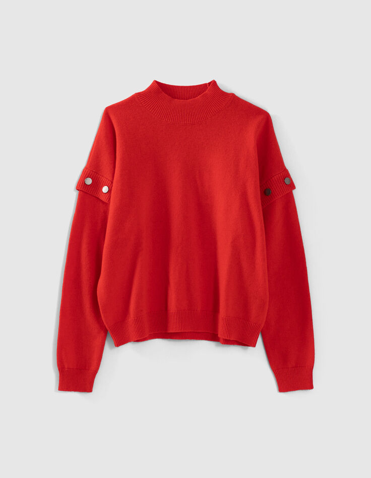 Pull tangerine tricot décor pressions manches Femme-6