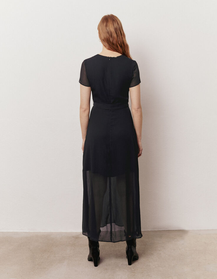 Women’s navy blue recycled crepe voile long dress-3 Women’s navy blue recycled crepe voile long dress-3