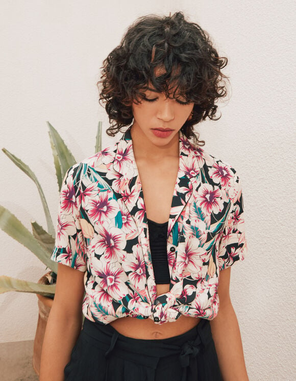 Camisa viscosa Ecovero® estampado floral tropical mujer