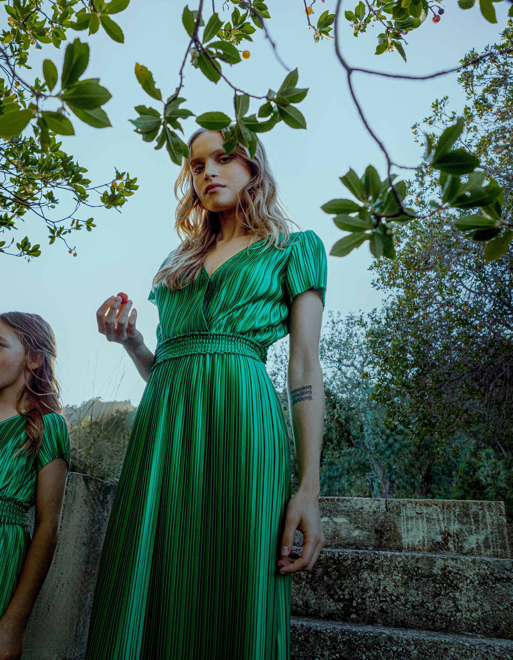 Robe longue verte plissee Femme IKKS