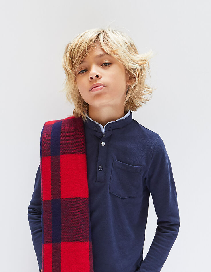Polo navy con cuello camisero efecto óptico niño -1