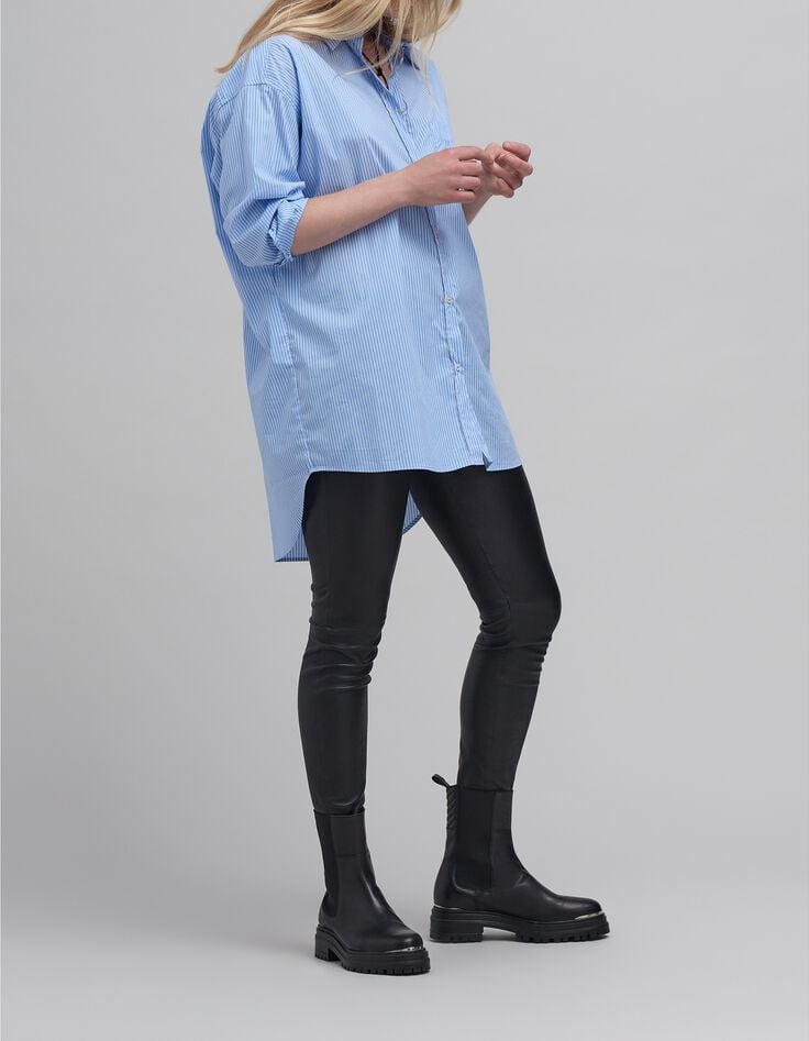 Chemise oversize ciel rayée blanc Femme-1